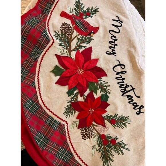 Large Christmas Tree Skirt Plaid and Burlap - Picture 1 of 9